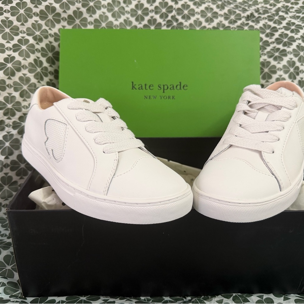 kate spade White Leather Heart Detail Low-Top Sneakers - Picture 2 of 10